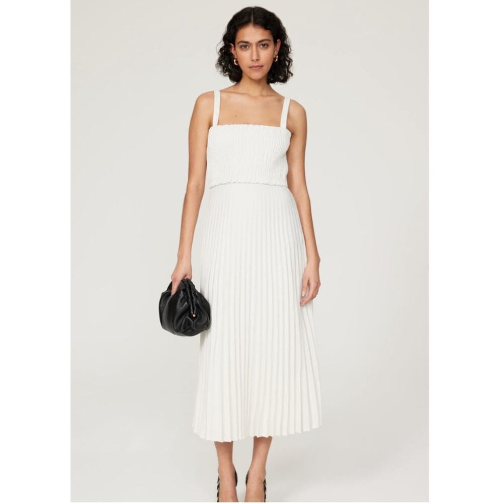 Proenza Schooler Sleeveless Smocked Pleated Midi Dress White Size 8 NWT